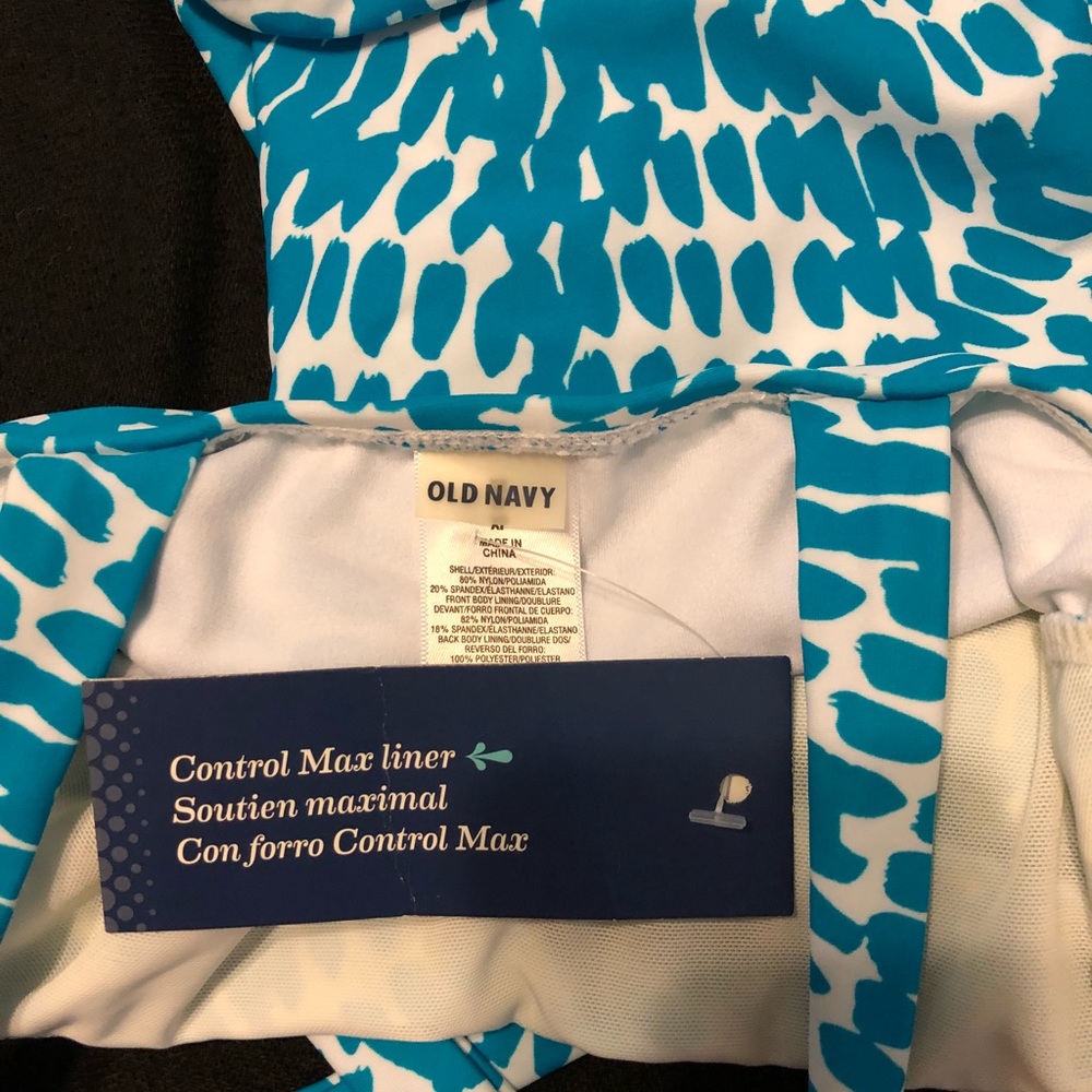 White & teal w/ gold detail swimsuit - Picture 4 of 6